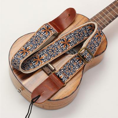 Multicoloured Ukulele Strap Embroidery Pattern Retro Guitar Strap Adjustable Ethnic Style for Classical Guitar Mandolin Banjo