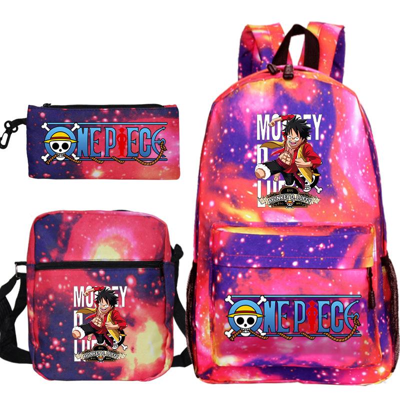 ONE PIECE Luffy Peripheral Student School Bag Three-piece Youth Backpack Shoulder Bag Pencil Case