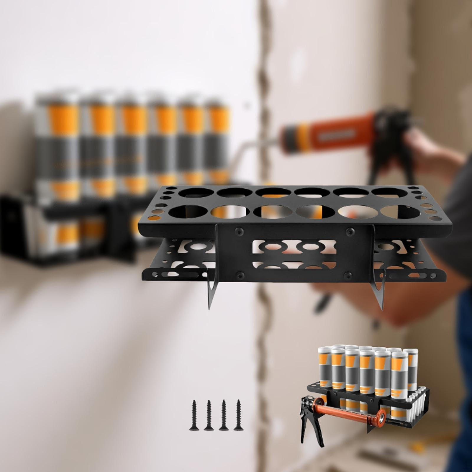 

Caulk Tube Holder Organizer Practical Easy Installation Metal Heavy Duty Holds 12 Tubes Wall Mount