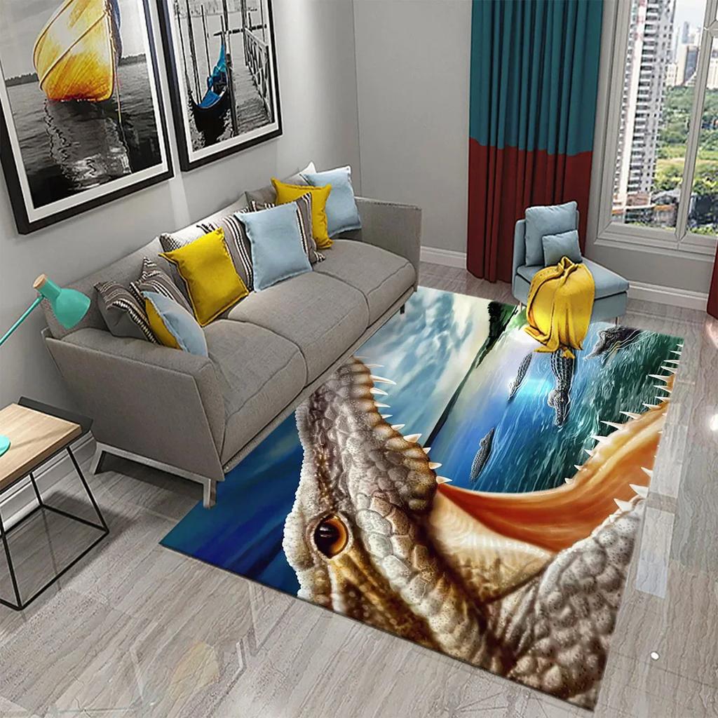 3D Crocodile Carpet Ferocious Wild Animal Rug for Living Room Bedroom Decor Carpet Kids Room Play Floor Mat Child Game Area Rug