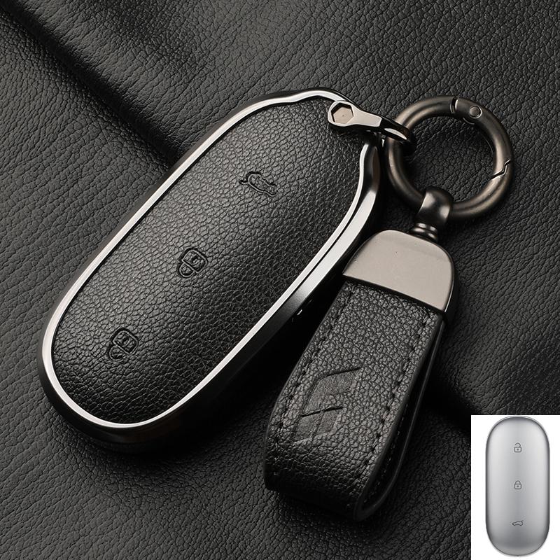 For Lixiang L9 L7 L8 L6 Key Fob Cover Leather Car Case Aluminum Buckle Alloy Keychain Accessories G4B7 Li Auto Inc