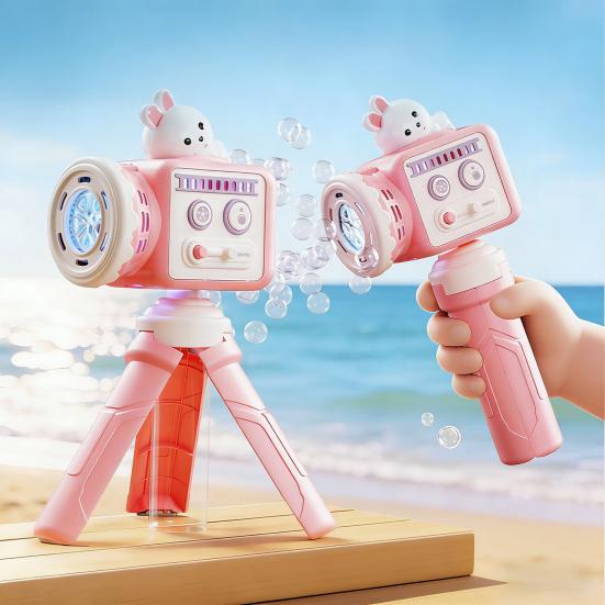 Macchina Sparabolle Elettrica a Forma di Proiettore, Soffiatore Automatico Ricaricabile con Luci Colorate, Bacchetta Doppia Modalità per Feste di Bambini