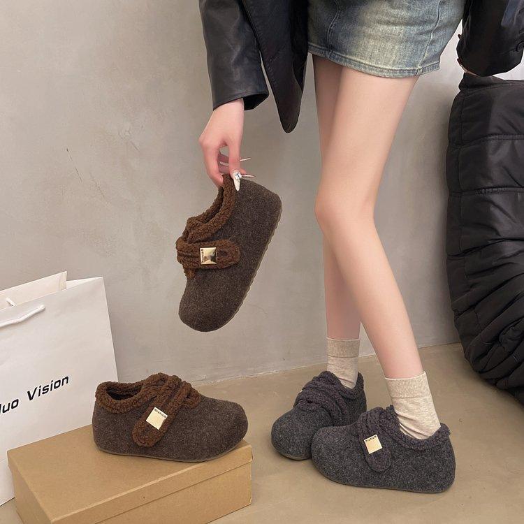 Retro cold-proof Birkenstock wool shoes winter new thick-soled warm cotton shoes