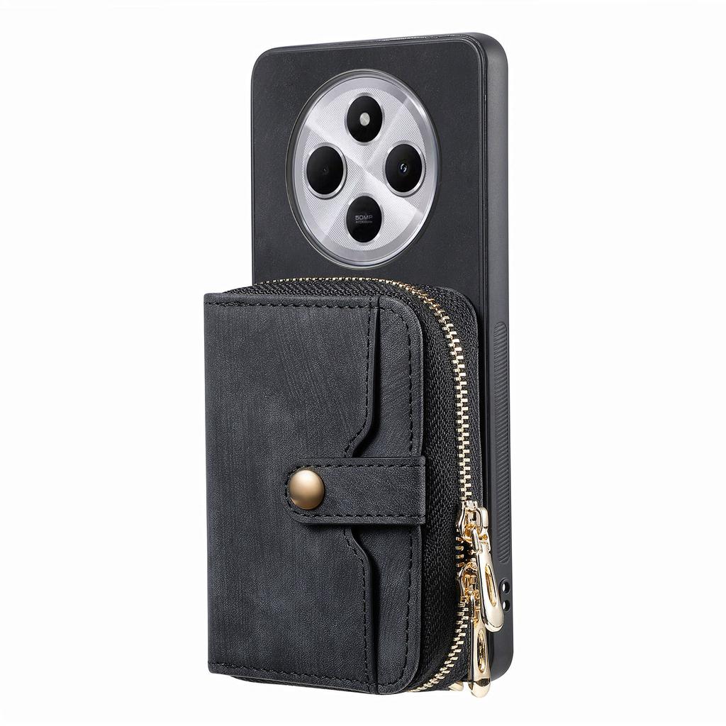 Zipper Wallet Phone Case For Xiaomi Redmi 14C 4G/14R 5G/Poco C75 4G Leather Kickstand Back Cover with Shoulder Strap