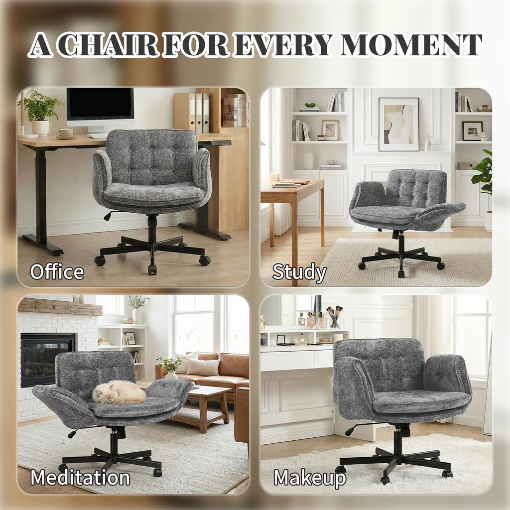 Home office chair, office chair with casters, height adjustable swivel desk chair with foldable armrests, weight capacity 150kg, dark grey