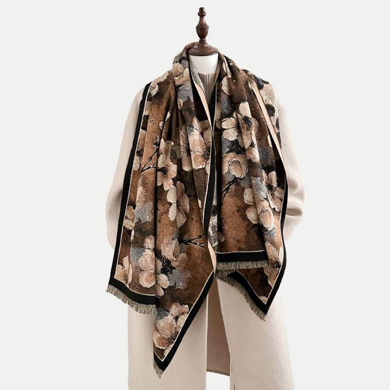 Winter Flower Retro Oil Painting Series Women's Imitation Cashmere Long Scarf Gift Shawl Literary Fashion Decoration Warm Scarf