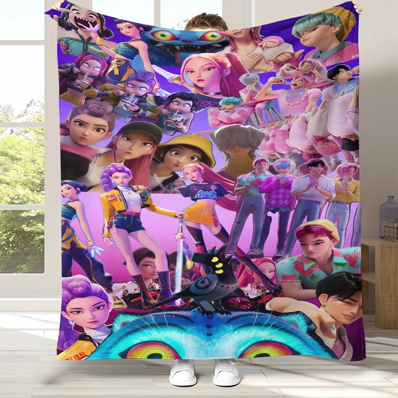 

K-Pop Demon Hunters Golden Saja Boys Flannel Blanket,Ultra Soft Warm Plush Throw for Home Bedroom Bed Sofa Cover Office picnic 75x90cm