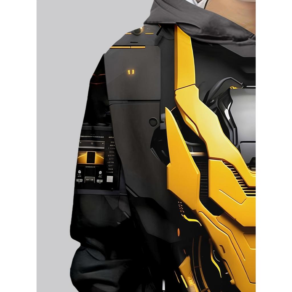 Boys' Fashionable 3D Printed Casual Long Sleeved T-shirt, Spring and Autumn Outdoor Hooded Top