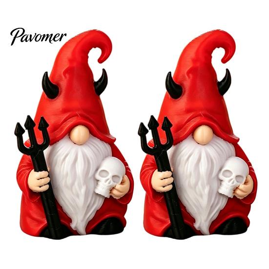 Dark Style Devil Dwarf Figurines Halloween Gnome Statue, 3D Printed Red Hat Figurine, Gothic Decorations Tabletop Ornament for Indoor Outdoor