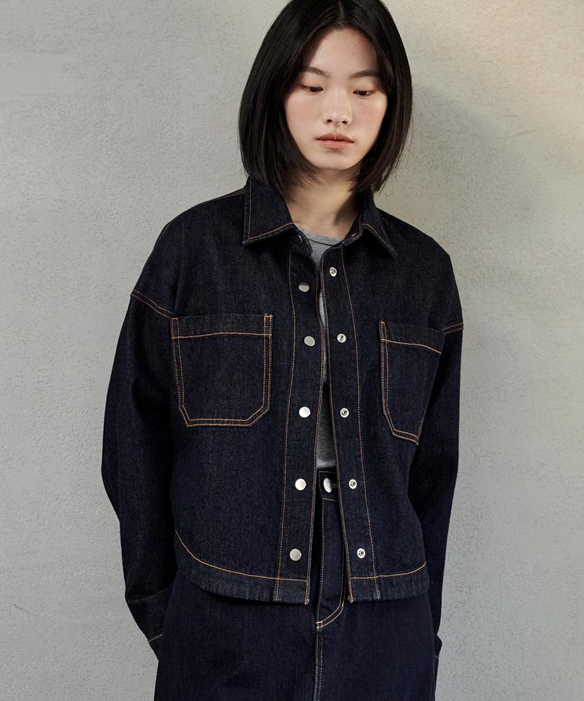 Maloupe 9404 Non-Faded Denim Shacket (Dark Indigo)