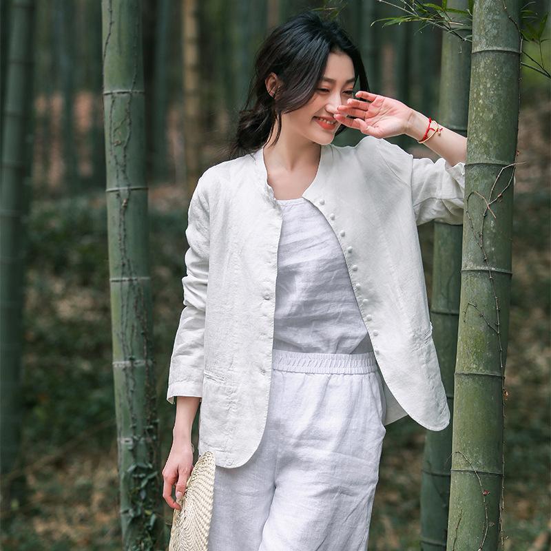 Spring Artistic Loose Chinese Stand Collar Long Sleeved Jacket Women's