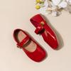 2025 Girl's Leather Shoes Square Toe Elegant Shallow Kids Mary Janes Flat Sole Comfy Children Single Shoes Girls Princess Shoes