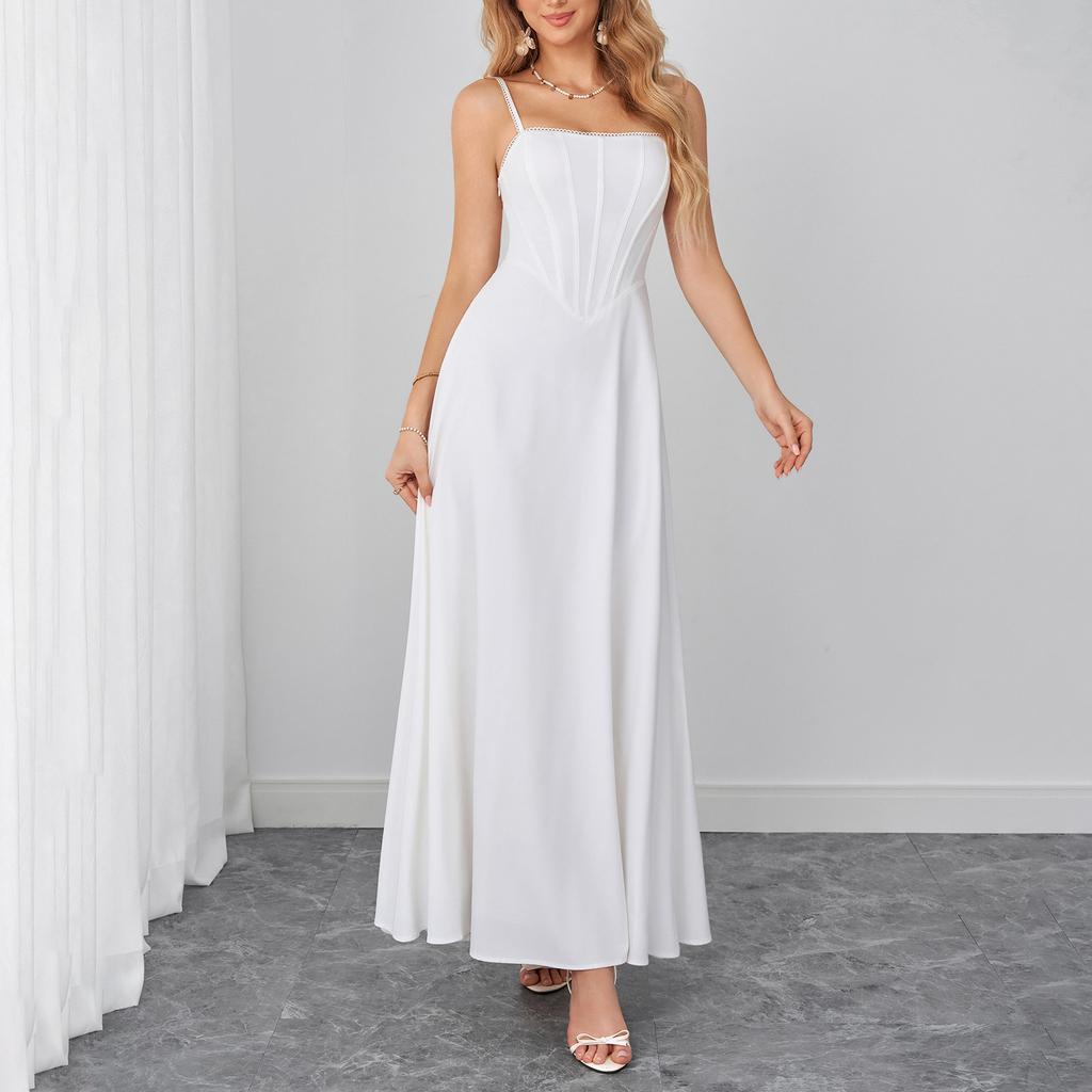 Summer fashion new suspender dress, European and American sexy backless strap waist and thin fishbone dress