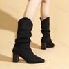 Women's Cowboy Boots Autumn Winter New Non Slip Pointed Toe Comfortable Medium Shoes Height Increase Fashion Vintage Short Boots