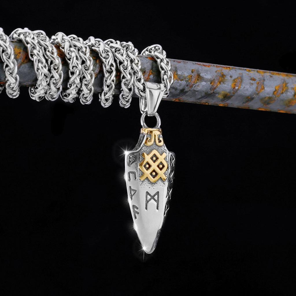 Nordische Runen Odins Speer Halskette Herren Goldfarbe Edelstahl Pfeilspitze Anhänger Valknut Talisman Männlicher Wikinger Schmuck Geschenk