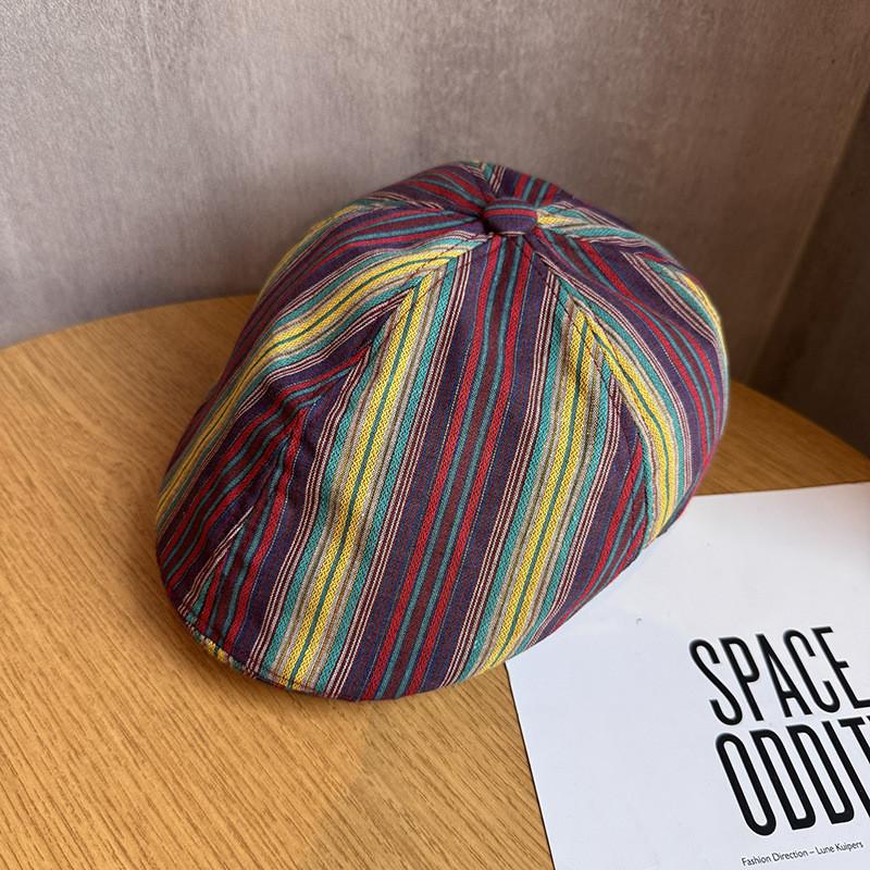 Vintage Japanese Striped Duckbill Cap With Sun Protection For Summer Casual Use