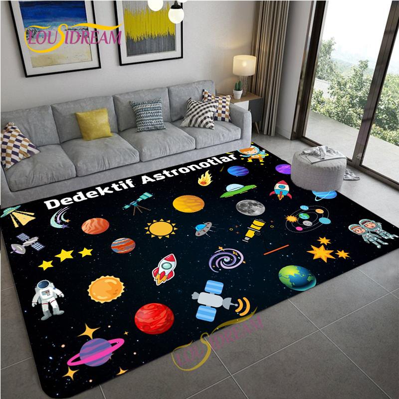 Cartoon Space Universe Planet Carpet for Living Room Bedroom Sofa Area Rug Kitchen Door Un-slip Floor Mat Alfombra Birthday gift