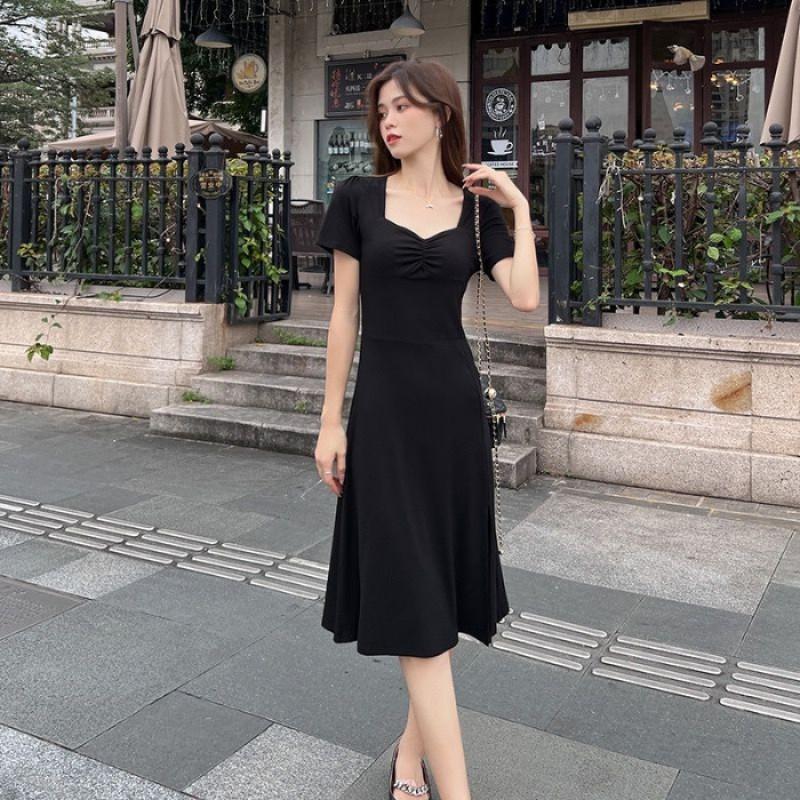 Elegant Black V-Neck Knit Midi Dress With High Slit Fitted Waist A-Line Silhouette Women 2026 Small