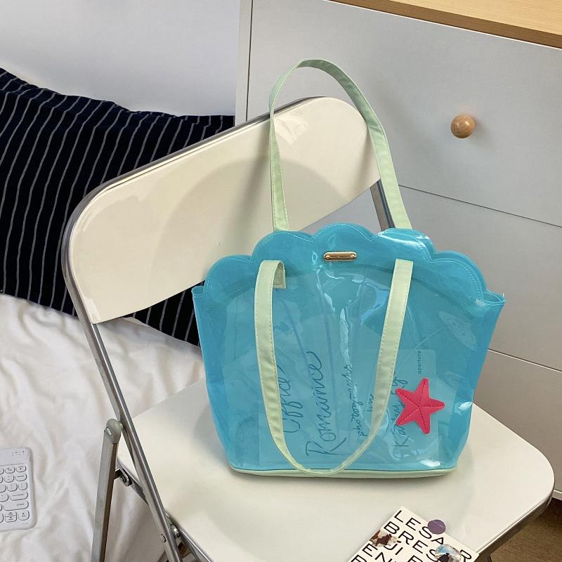Korean  Pvc Shell Shoulder Bag Ins Style Girly Blue Transparent Handbag Female Waterproof Portable Tote Bags