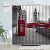 Cabine Telefônica de Ônibus Vermelho Cortina de Chuveiro Arquitetura de Rua Retro de Londres Padrão Big Ben Tecido Moderno Decoração de Banheiro Cortinas Ganchos