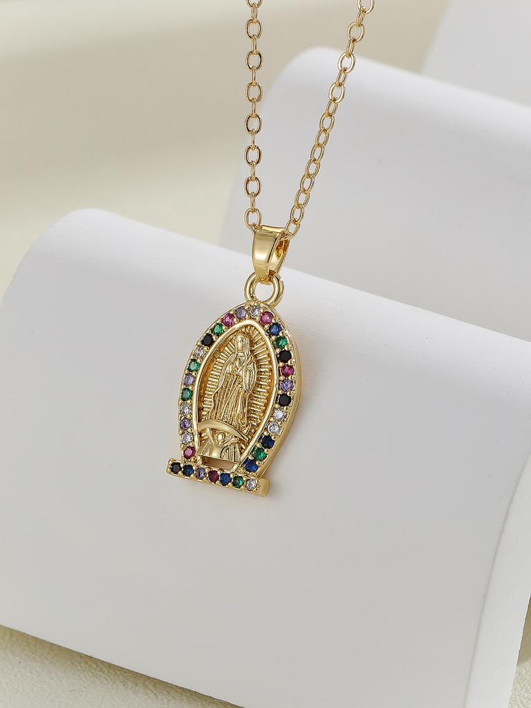 European and American Personalized Design with Micro Inlaid Zircon Santa Maria Series Necklaces In Colorful Religious Fashion