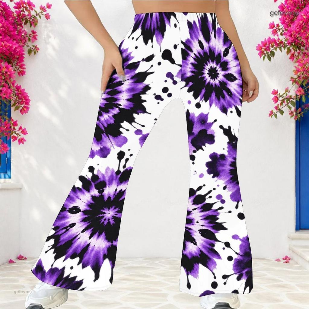 Women Plus Size High Waist Geometric Printed Full Length Flared Pants