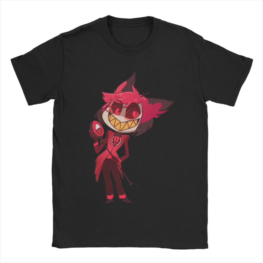 Men's Cartoon Alastor Hazbins Hotels T Shirts  Cotton Tops Vintage Short Sleeve Round Collar Tee Shirt Plus Size T-Shirts