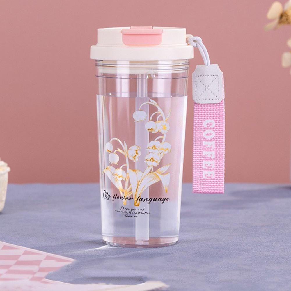 Large Capacity Plastic Water Bottle Double Drinking Girls Drinking Bottle Office розовый