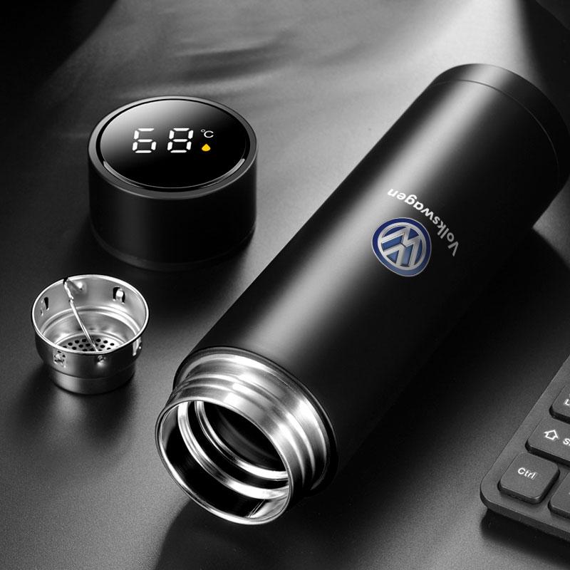 500ml Stainless Steel Car Emblem Intelligent Temperature Cup Coffee Cup For VW Polo Golf Jetta Beetle CC Tiguan Touran Passat MK7 MK5 B5 B6