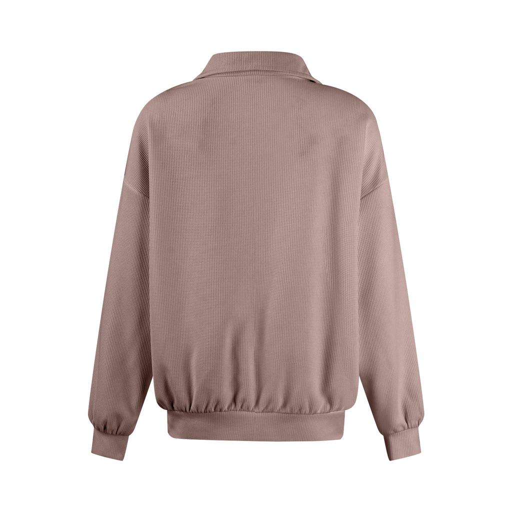 Women's Fashion Solid Color Zipper Lapel Solid Color Casual  Sweatshirt Top