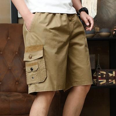 Men Casual Shorts Loose Elastic Adjustable Drawstring Pants Multi-Pockets Short Waist Middle-aged Male Knee Length Sports Trousers