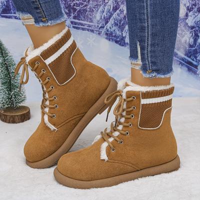 Women's Plus-Size Thick-Soled Snow Boots - Winter New Style, Retro, Short Ankle, Lace-Up, Fleece-Lined, Thick & Warm