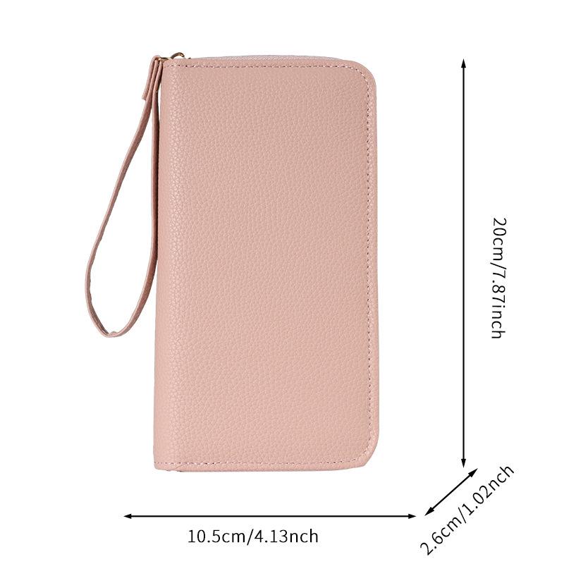 Women's Litchi Pattern Long Wallet with Multi-Card Slots and Zipper Coin Purse