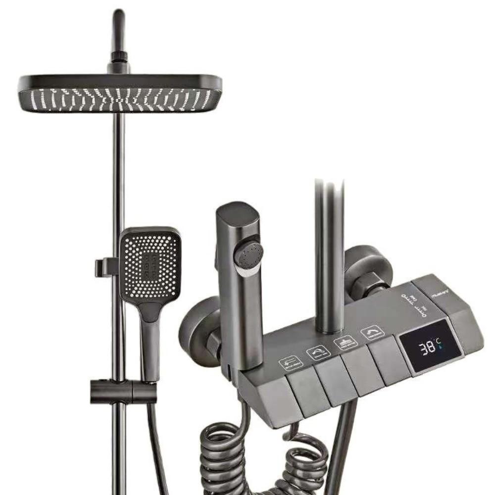 Grey Shower System High Pressure Rainfall Shower Set Digital Shower Faucet Set Water Saving