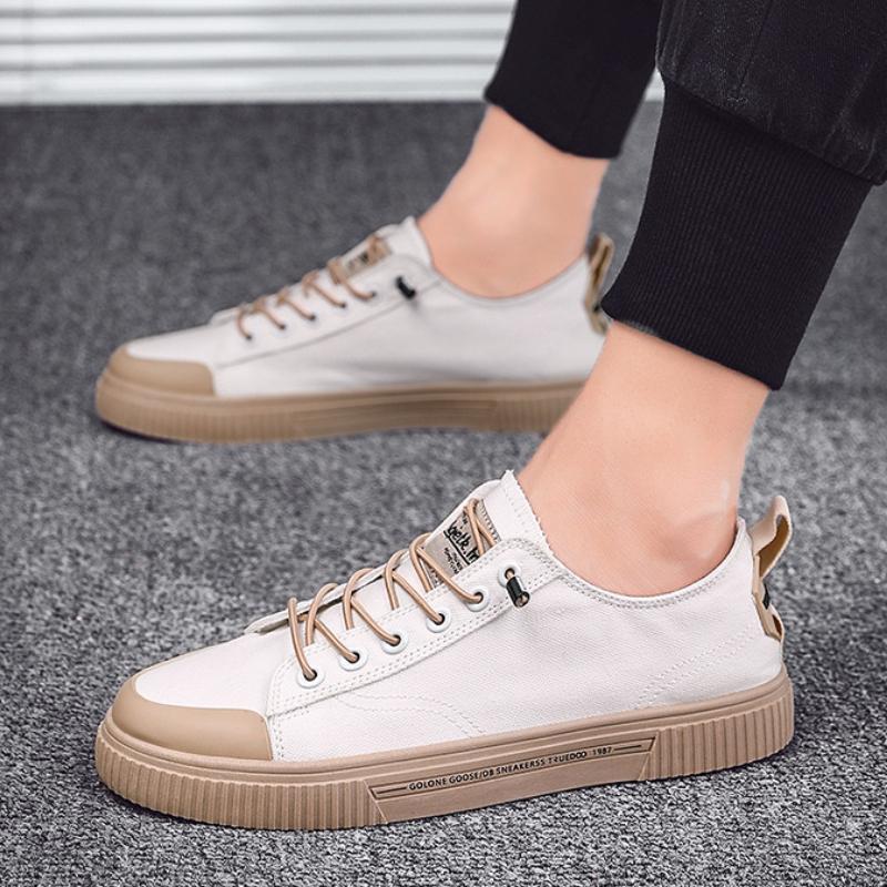 Men Canvas Sneakers Low-top Platform Vulcanized Shoes for Men Breathable Fabric Loafers Trendy Lace-up Comfortable Walking Shoe