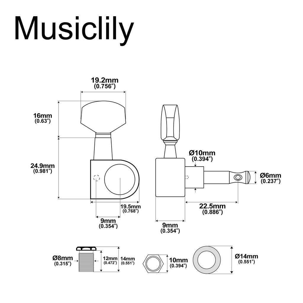 Musiclily Pro Guitar for SQ Electric Guitars 6-Piece Single-Pin Tuners, Square, Nickel, Strat/Telecaster