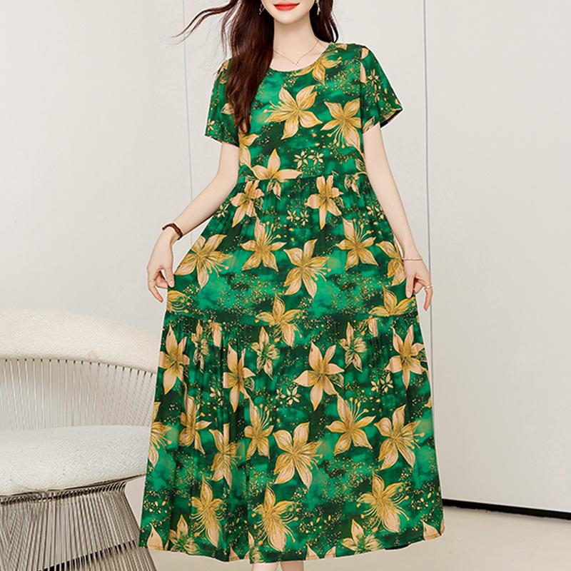 Elegant Dresses Woman Casual Short Sleeve Long Dresses Summer Plus Size Women's Clothing