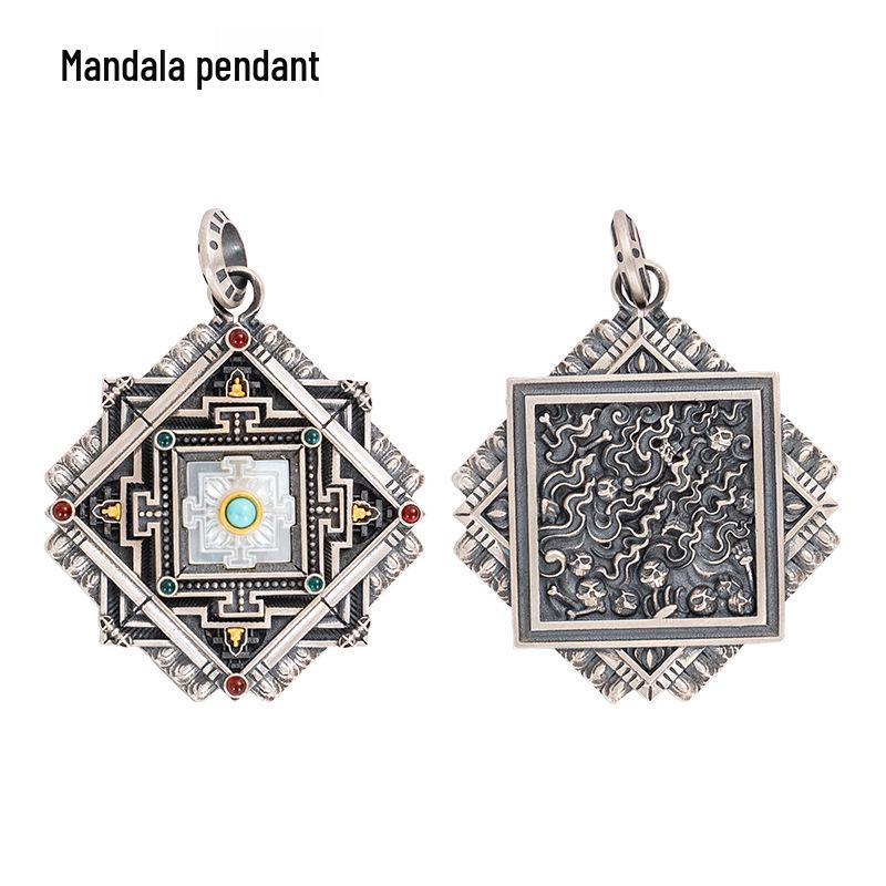 

Guochao Тибетский Стерлинговое Серебро S925 Позолоченный Подвеска Мандала с Цветными Драгоценными Камнями S925 Silver