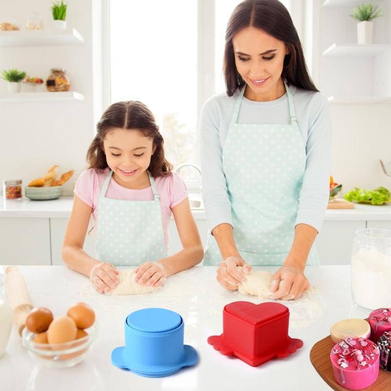 Cake Stamper Set With Heart and Round Shape Cutters Pushers For Homemades Pastries Cookie And Clay Crafts Accessories