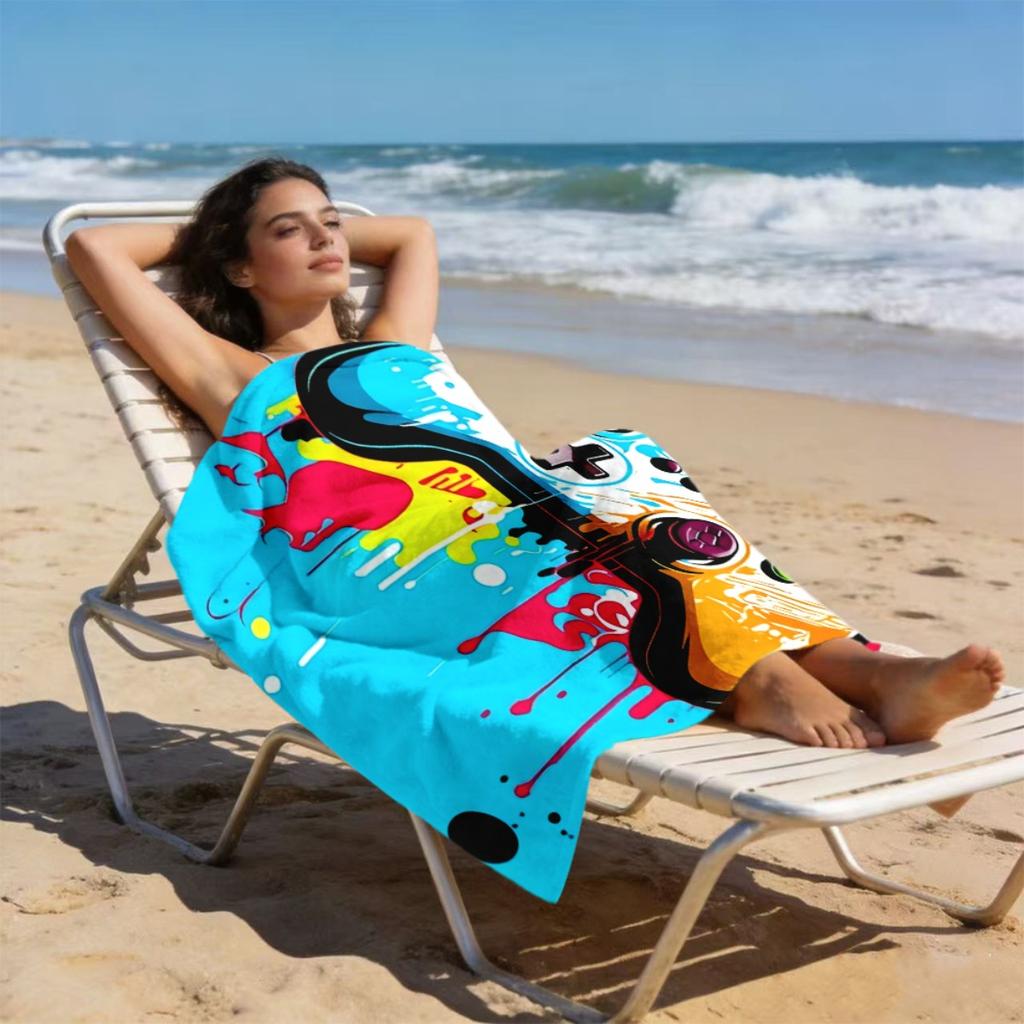 Gaming-Controller-Muster Mikrofaser Strandtuch Schnelltrocknend Saugfähig Tragbar für Schwimmen Tauchen Reisen Gamer Geschenk