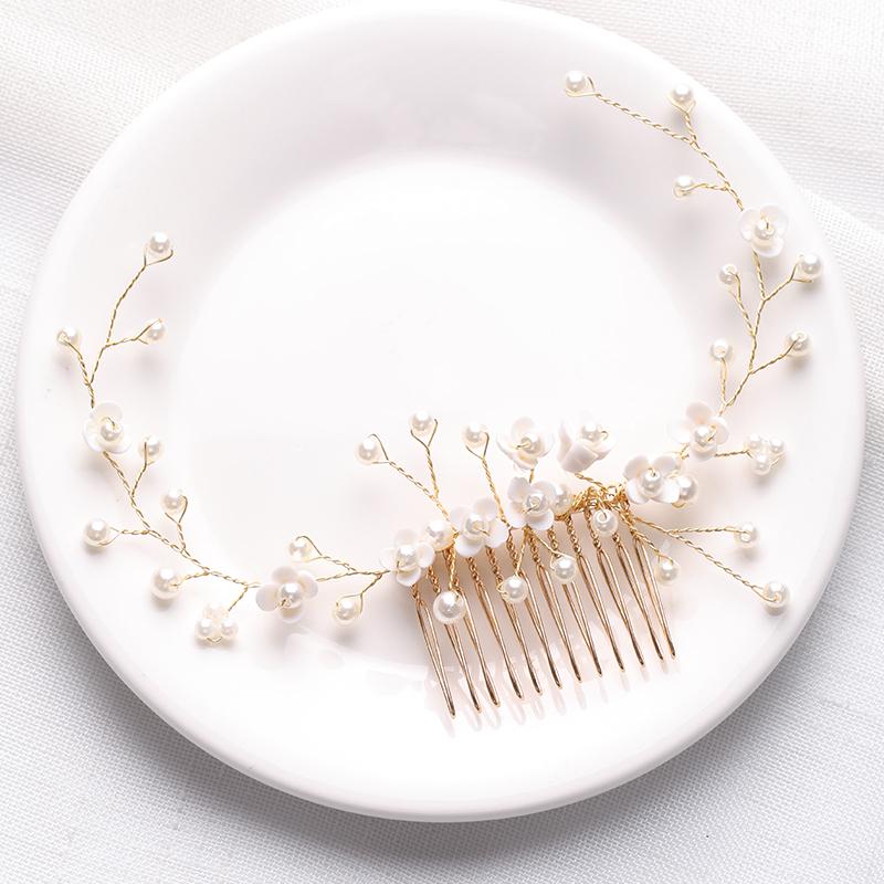 Gold Tiara Haarkämme Perlen Haaraccessoires Für Party Handgefertigt Damen Stirnbänder Haarschmuck Modeschmuck