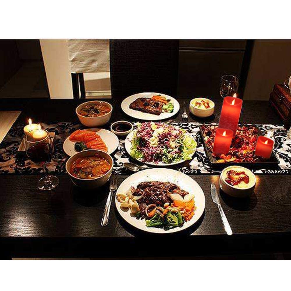 AnnTec LED Candle Light, Red, 3-Piece Set, Flickers Like a Real Flame, Warm Light, Flameless, Safe, Energy-Saving, Includes Remote Control,