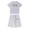 Mens Gradient Letter Embroidered Cotton Tee Shorts Set Streetwear Casual Outfit