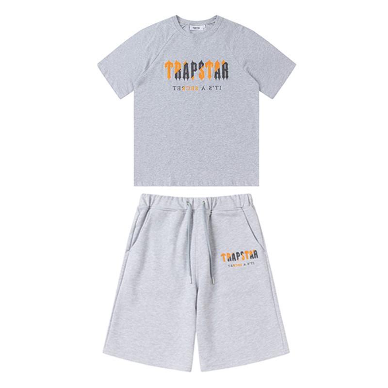 Mens Gradient Letter Embroidered Cotton Tee Shorts Set Streetwear Casual Outfit