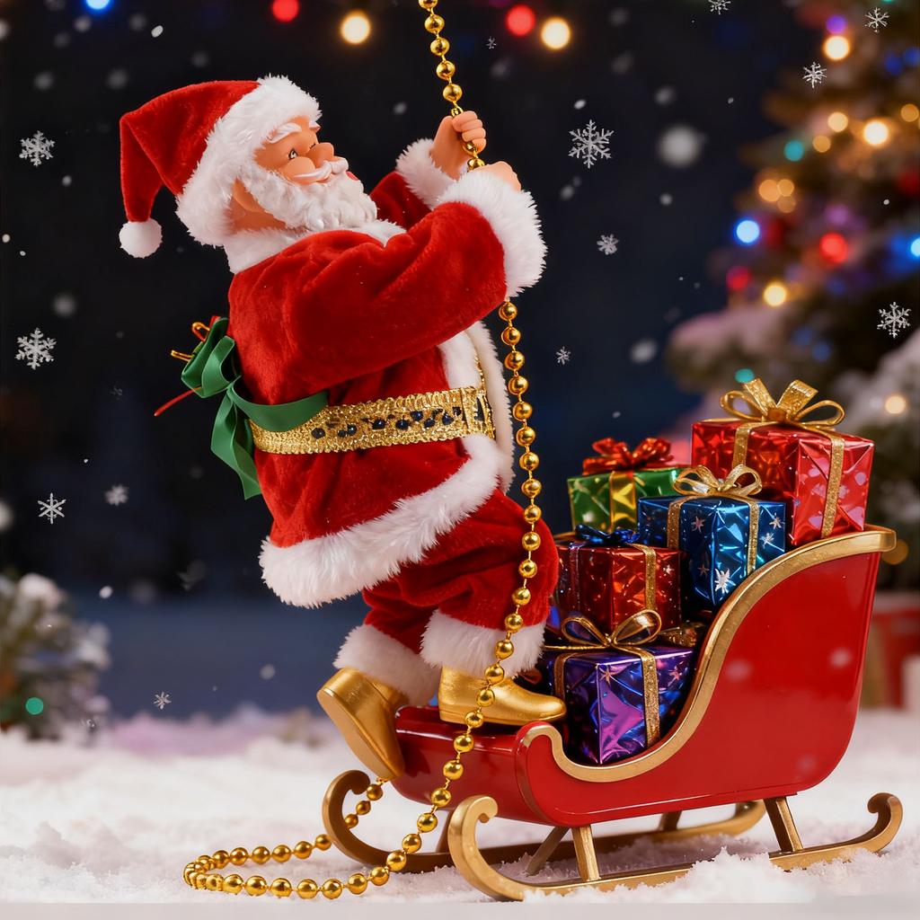 Babbo Natale che si arrampica con perline Alimentazione a batteria Babbo Natale elettrico che si arrampica su corda Pendenti appesi per l'albero di Natale per Albero di Natale Camino