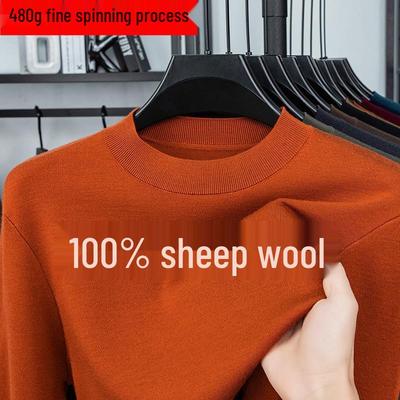 Men's Heavyweight Pure Wool Sweater, Half-High Collar, Machine Washable, 480g - Warm and Stylish for Autumn and Winter