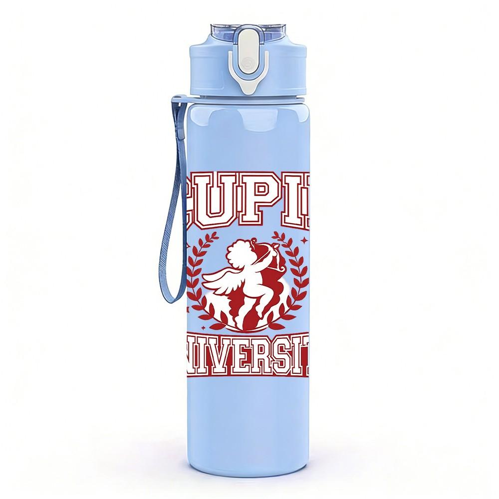 1PC Cupid University Retro Badge Print 750ml Color Plastic Sports Water Bottle Leakproof Flip Straw Lid Suitable for Sports Office Home Use