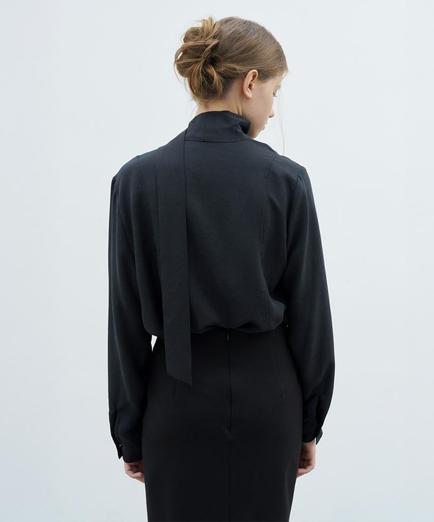 VEM.VER Long Sleeve Tie Blouse_Charcoal