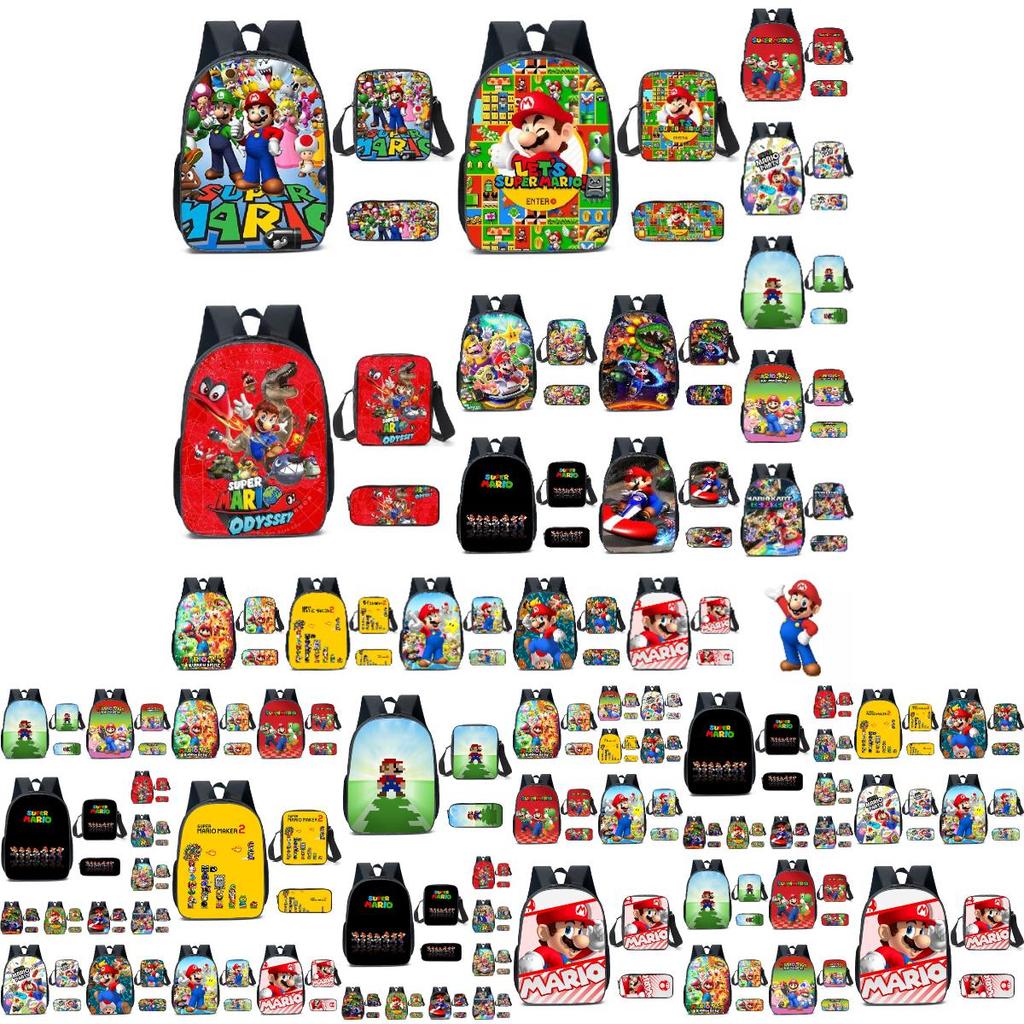 New Arrival Mario Cartoon Backpack For Elementary And Middle School Students Lunch Bag And Pencil Case Included