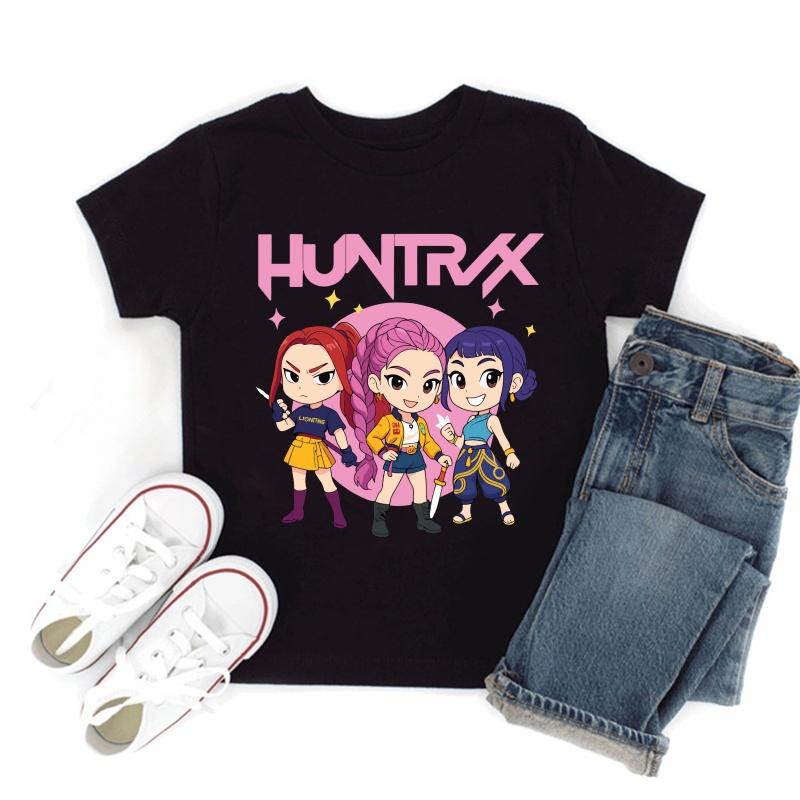 Hot Sale Kpop Demon Hunters Print Fashion Kids T-shirt Baby Boys Girls Clothes Summer Children Cotton Short Sleeve Black T shirt